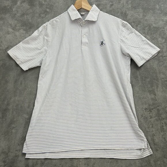 Holderness Bourne Shirt Men M White Blue Striped Performance Egan Polo *STAIN - Picture 1 of 12